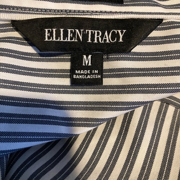 Ellen Tracy Blouse Womens Button Up Shirt gray White Stripe Non-Iron Collared M - Picture 4 of 6